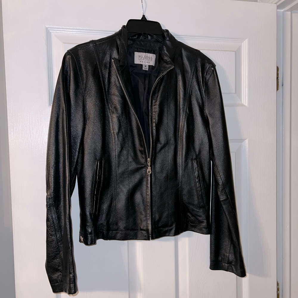 Wilsons Leather Black Fitted Leather Jacket.  Women’s.
